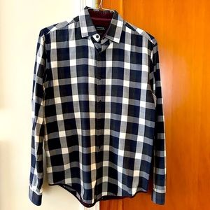 Large Slim Fit ZARA men’s button down - Blue and White Plaid w/ Maroon Accents